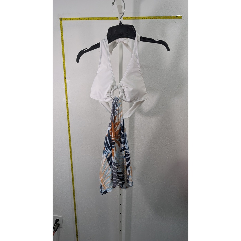 Unbranded Tropical‎ Palm Print Cutout Monokini Halter One Piece Swimsuit White L